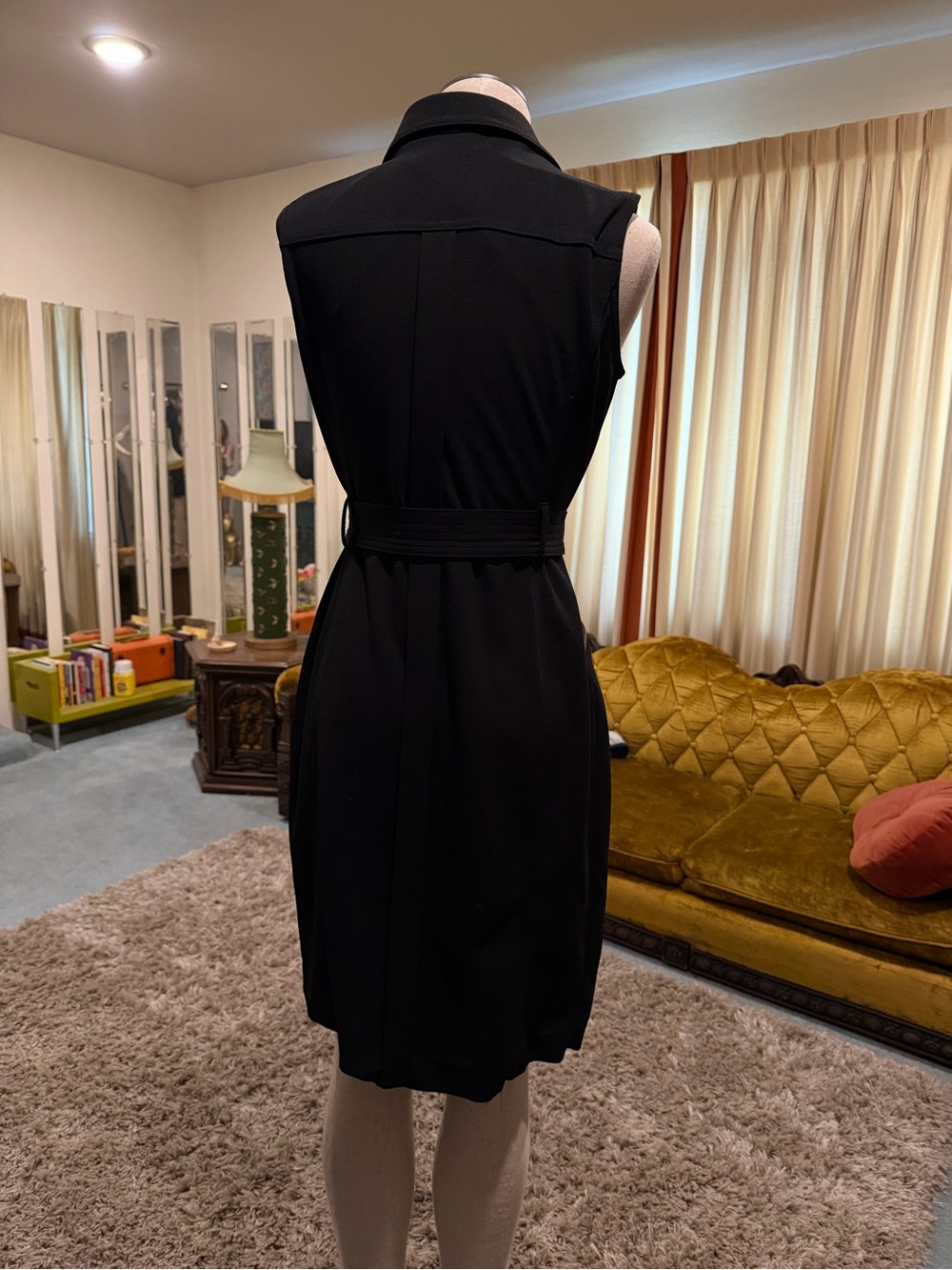 Calvin Klein Black Sleeveless Zip-Front Belted Dress - size 6 - wow - Picture 3 of 10